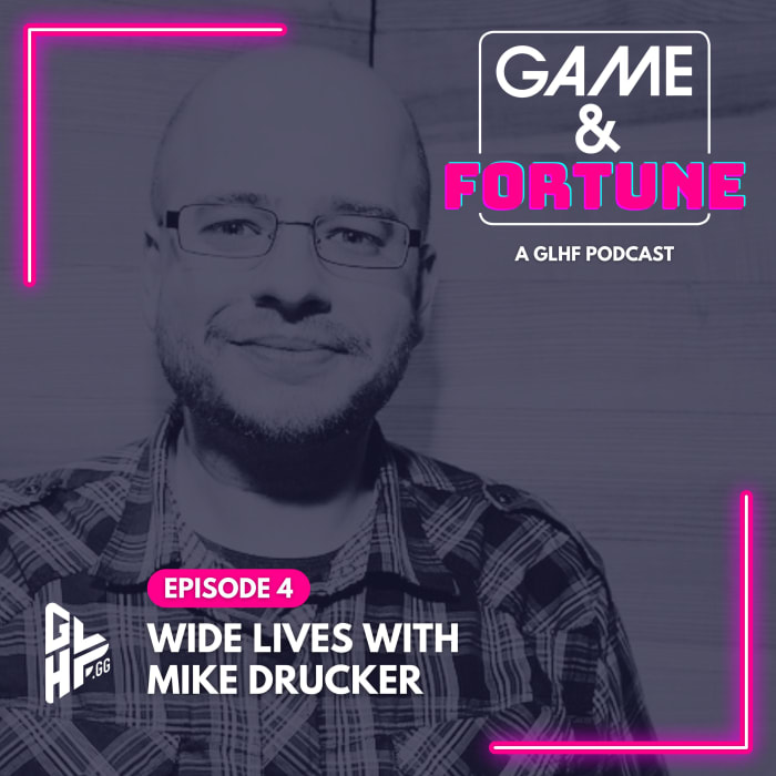 Mike Drucker on a poster for the GLHF podcast.